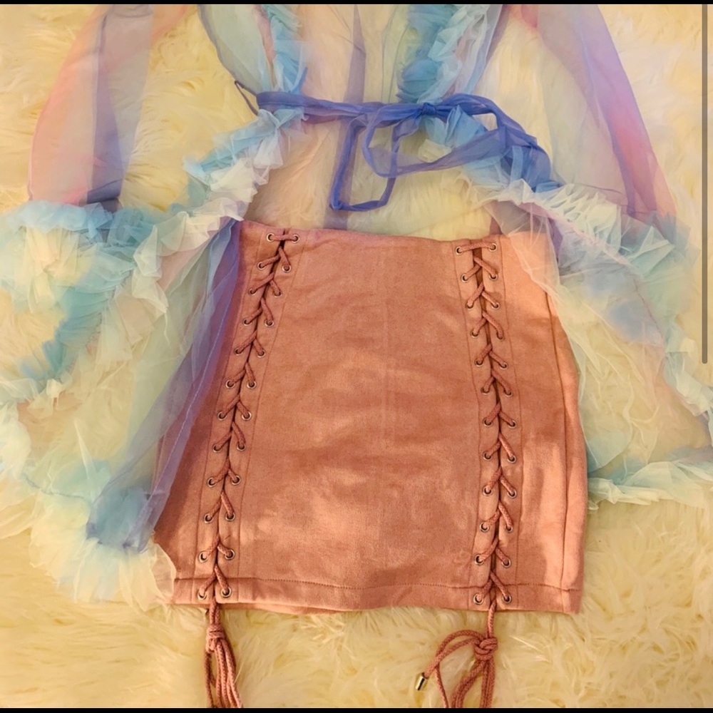 Lace up mini skirt